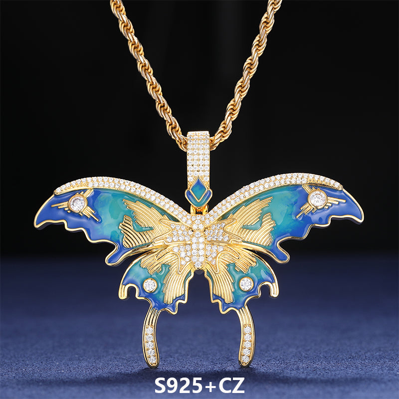 Butta | VVS Diamond Moissanite Certified Enamel Butterfly Sterling Silver Hip Hop Pendant