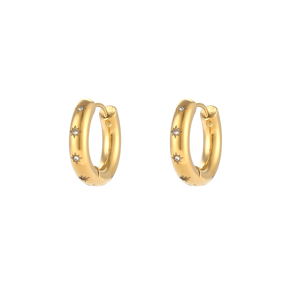 18k Gold Stainless 5A CZ Steel Waterproof Non Tarnished Thick Hoop Earrings