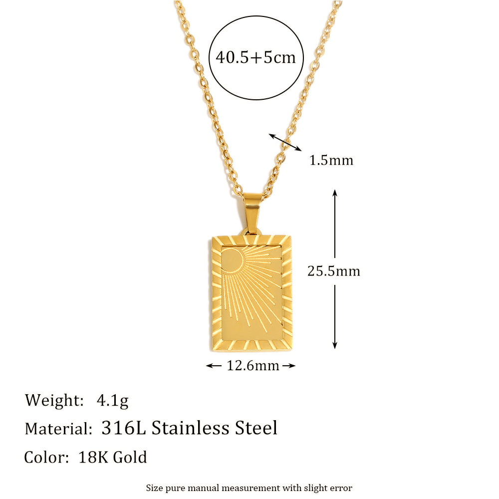 18k Gold Tarnish Free Design Stainless Steel Radiating Sun Moon Pendant Necklace