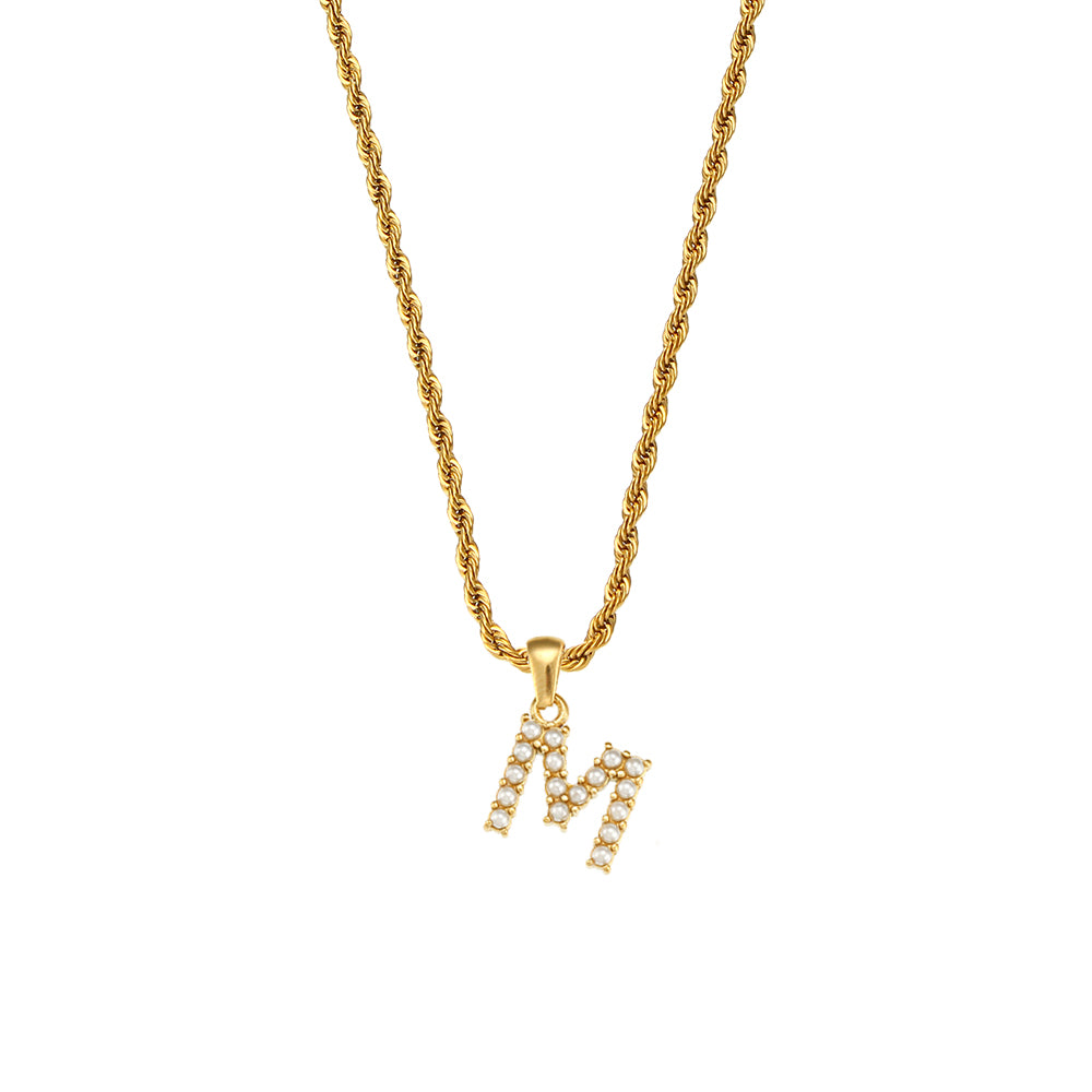 18k Gold No Fade Stainless Steel PVD Tarnish Free Elegant Pearl Letter Necklace