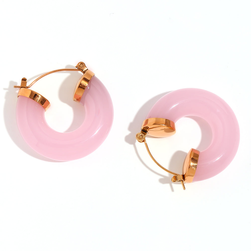 Ladies Acrylic Green Pink White Chunky 18k Gold Stainless Steel Acrylic Hoop Earrings