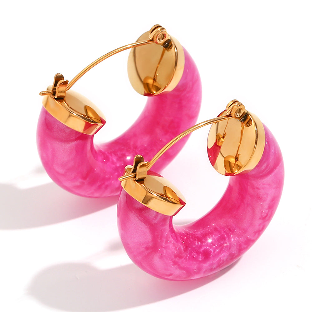 Ladies Acrylic Green Pink White Chunky 18k Gold Stainless Steel Acrylic Hoop Earrings