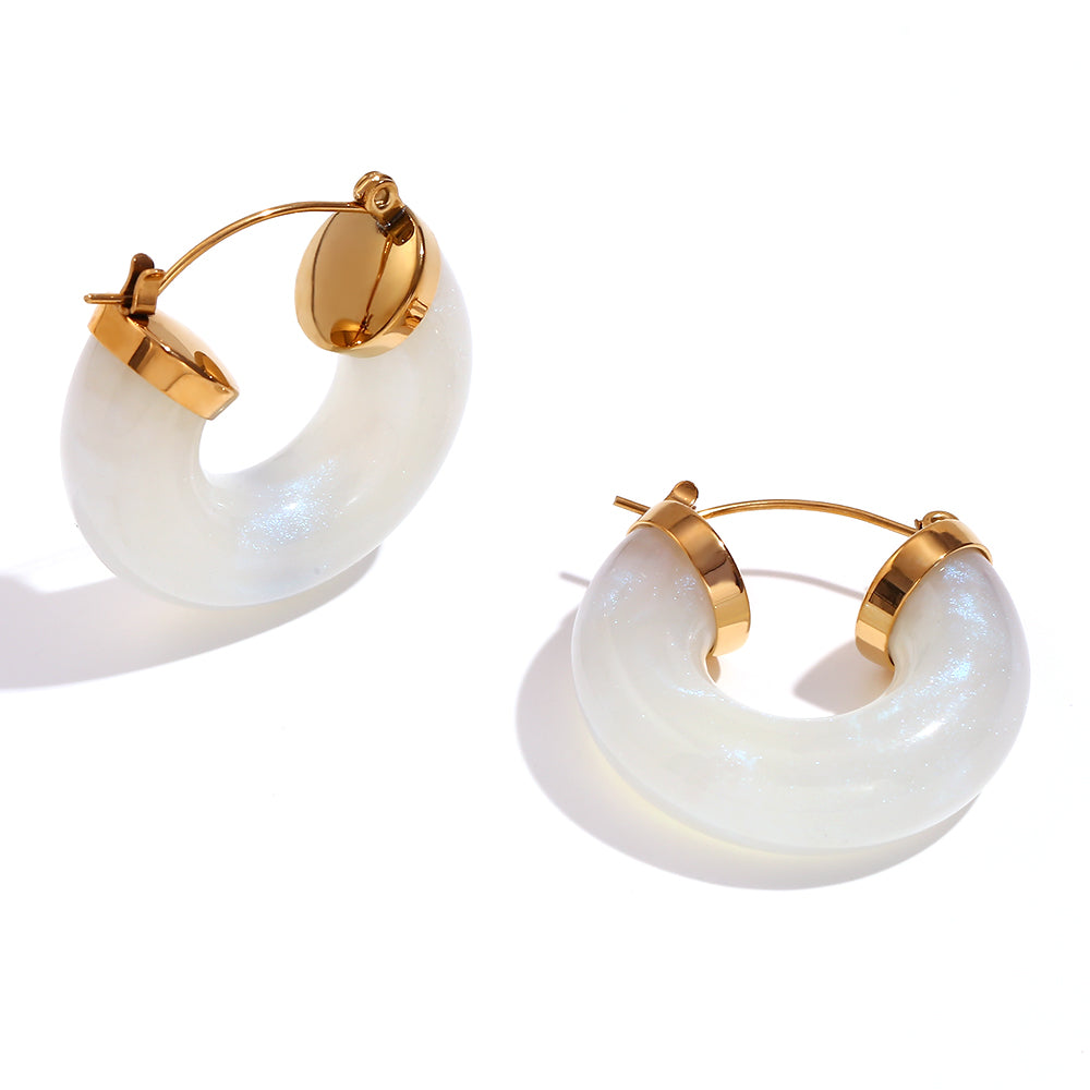 Ladies Acrylic Green Pink White Chunky 18k Gold Stainless Steel Acrylic Hoop Earrings