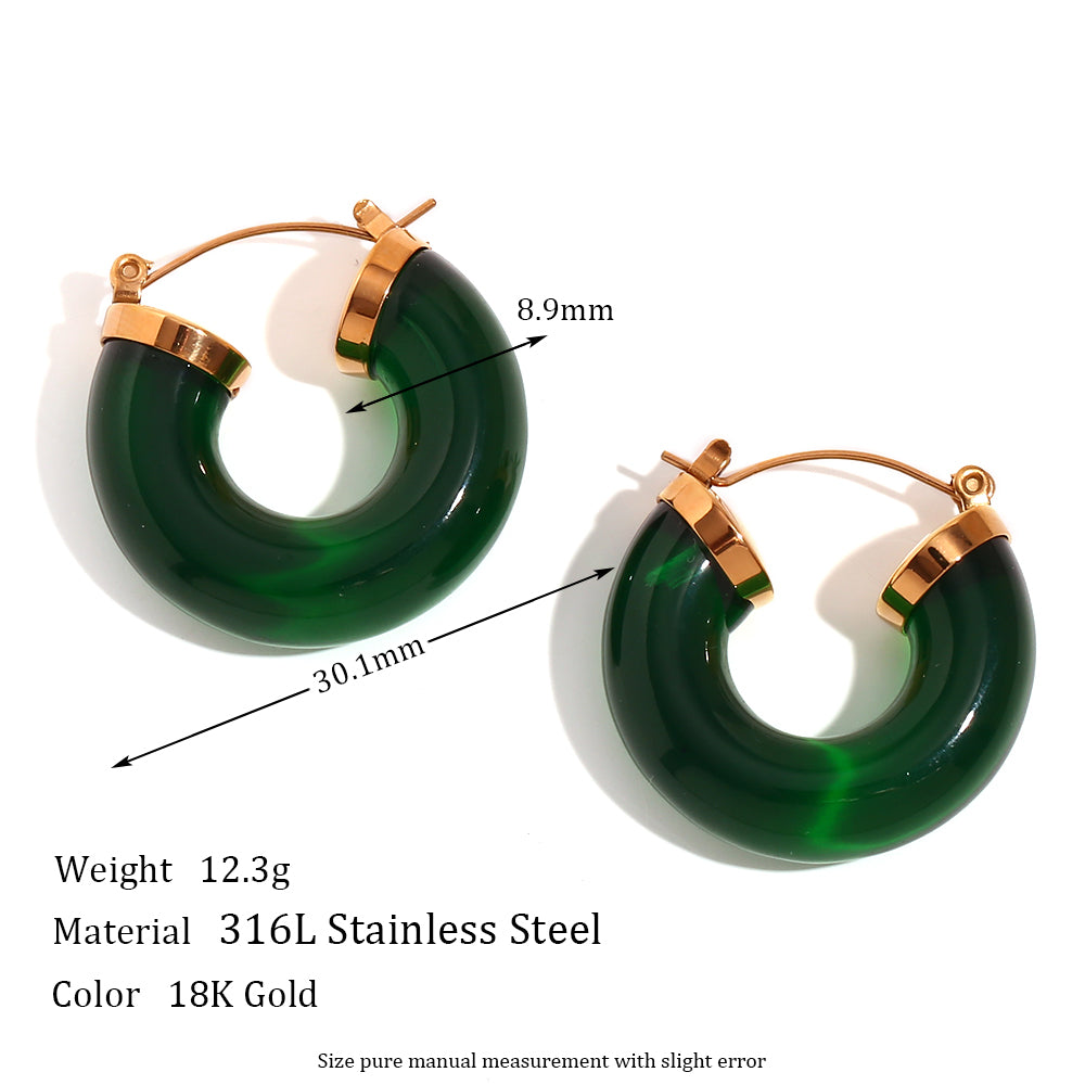 Ladies Acrylic Green Pink White Chunky 18k Gold Stainless Steel Acrylic Hoop Earrings
