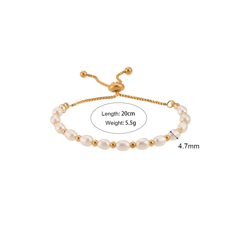 18k Gold Freshwater Pearls Mixed Adjustable Stainless Steel Water Resistant Bracelet