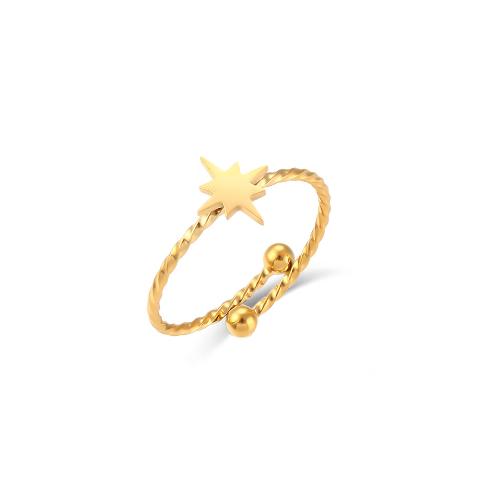 18k Gold Waterproof Stainless Steel Fine Polished Moon Star Heart Flower Adjustable Rings