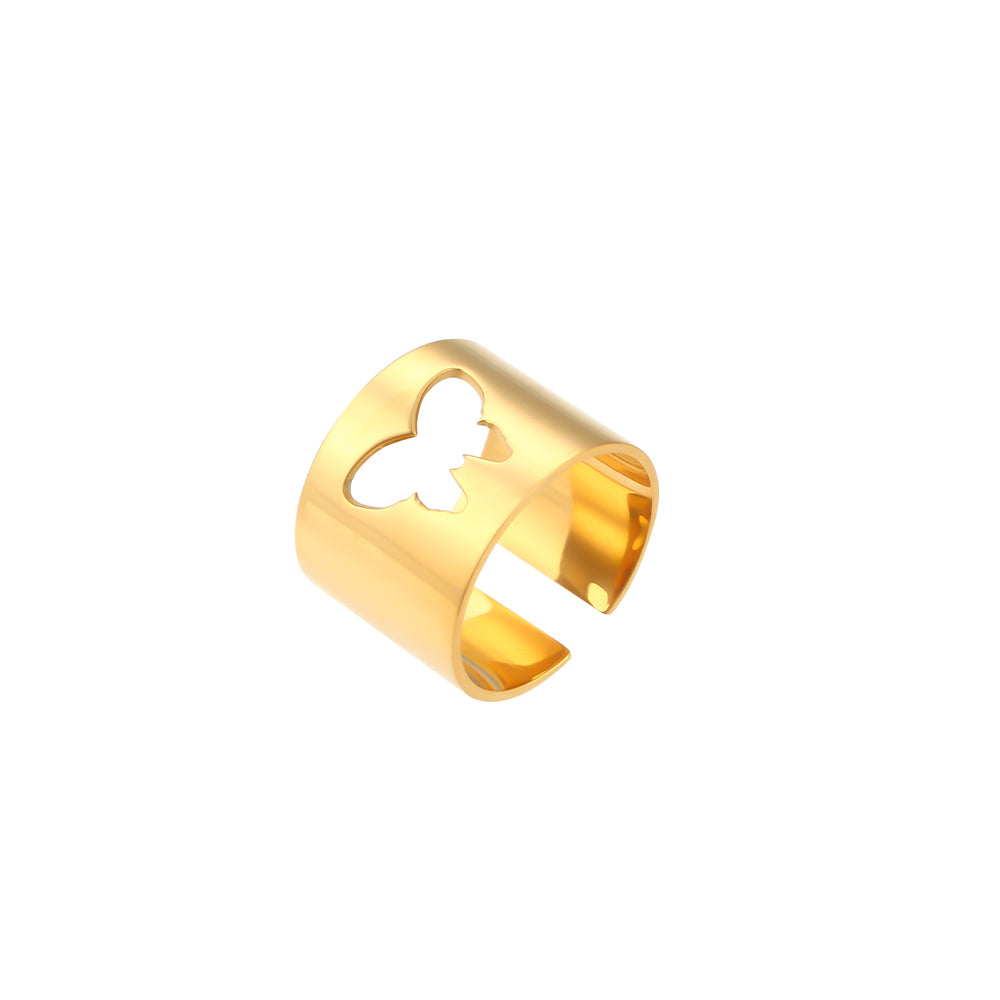 18k Gold Waterproof Stainless Steel Fine Polished Moon Star Heart Flower Adjustable Rings