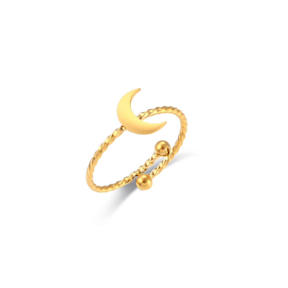 18k Gold Waterproof Stainless Steel Fine Polished Moon Star Heart Flower Adjustable Rings