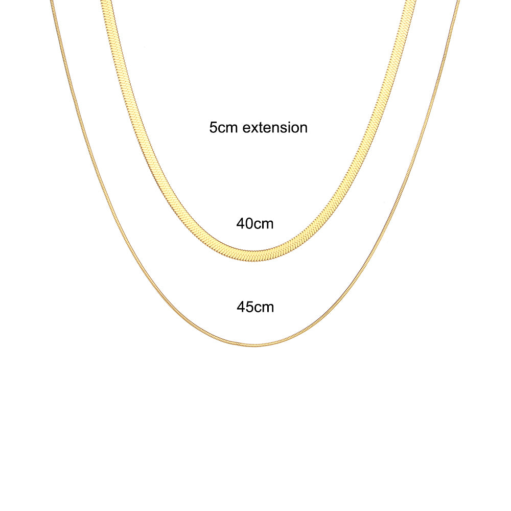 Stainless Steel Layered In 18k Gold Waterproof Double Layered Herringbone Necklace