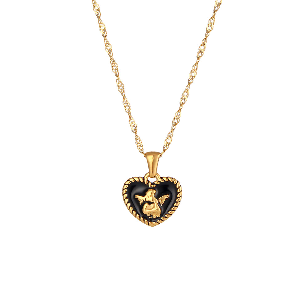 18k Gold Stainless Steel Tarnish Free Angel Heart Enamel Pendant Necklaces