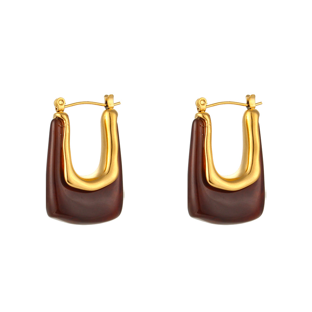 18k Gold Stainless Steel Tarnish Free Resin Crystal Hoop Earrings