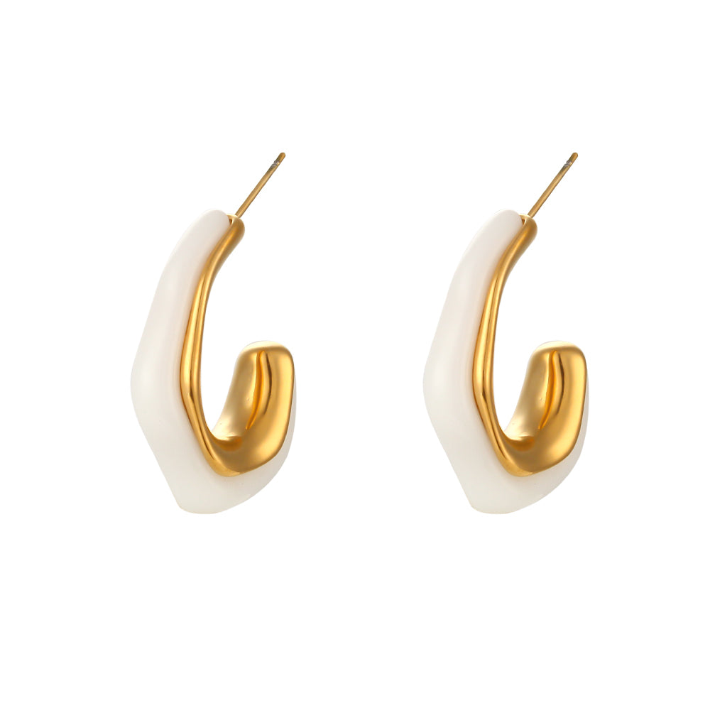 18k Gold Stainless Steel Tarnish Free Resin Crystal Hoop Earrings