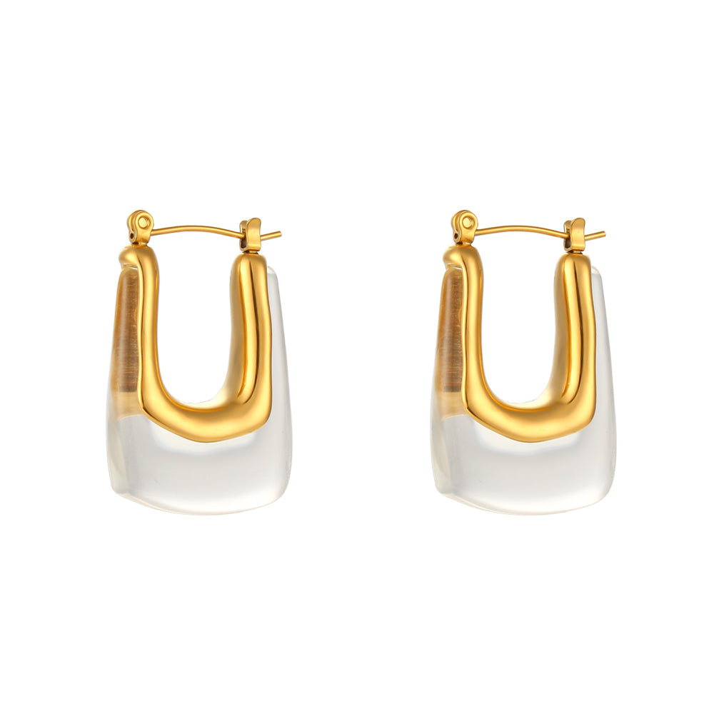 18k Gold Stainless Steel Tarnish Free Resin Crystal Hoop Earrings