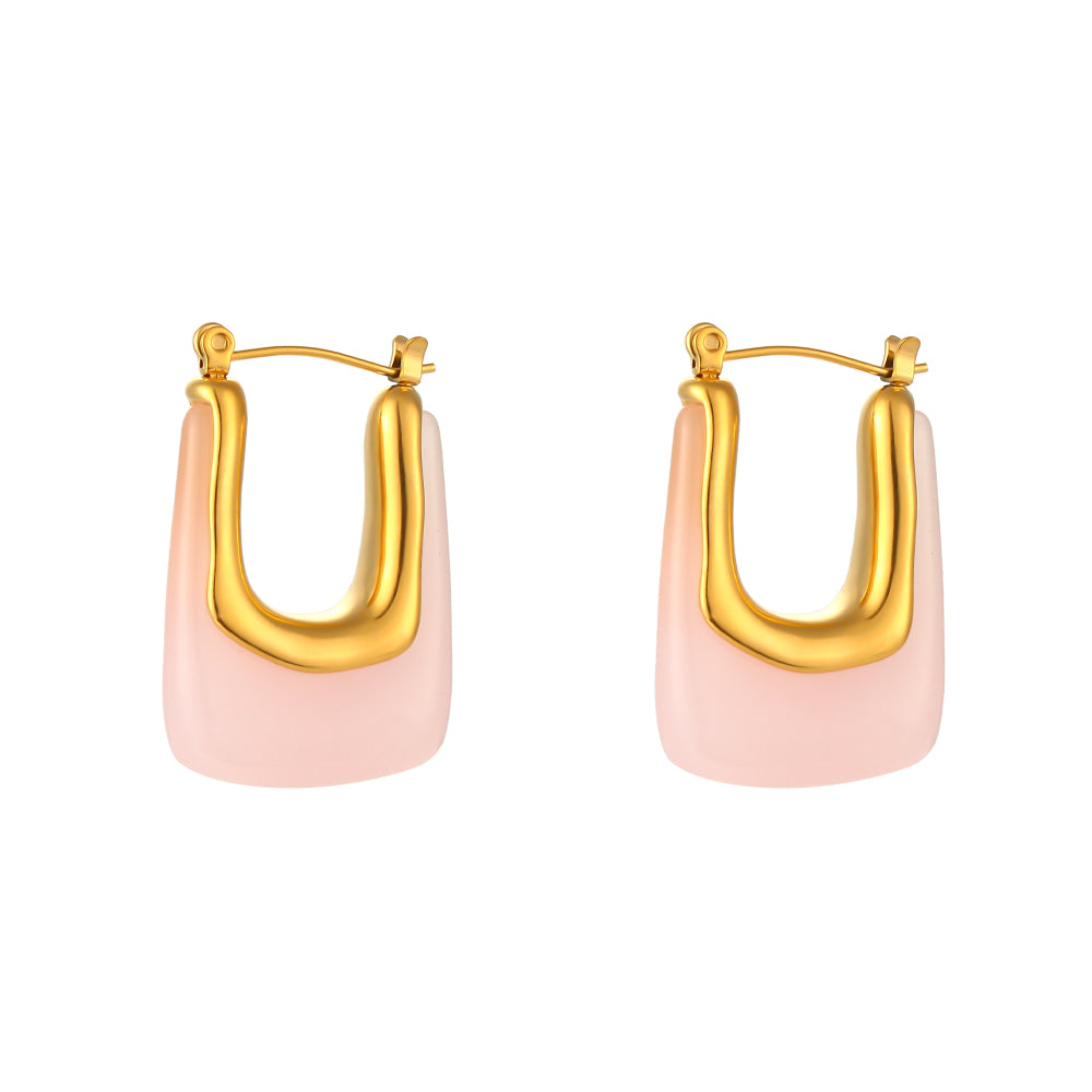 18k Gold Stainless Steel Tarnish Free Resin Crystal Hoop Earrings