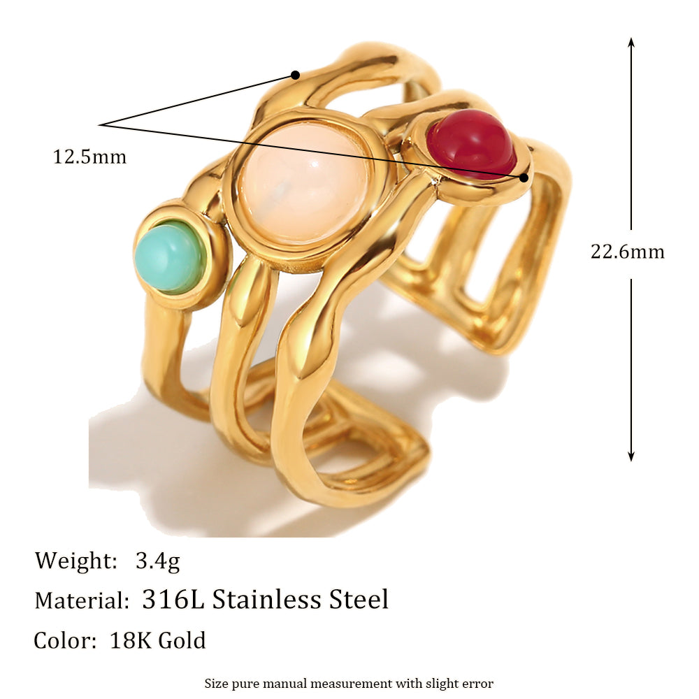 18k Gold Stainless Steel Gemstone Adjustable High Quality Waterproof Rings