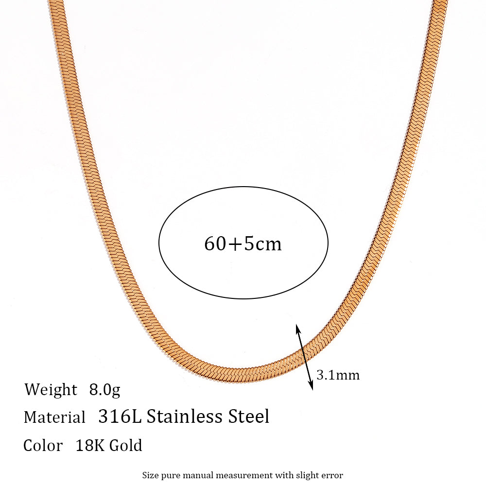 18k Gold Stainless Steel 3mm Herringbone Hip Hop Chain Necklace