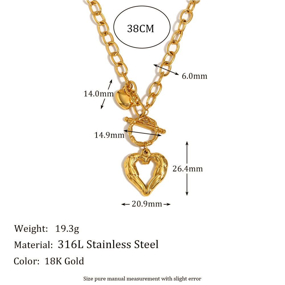 18k Gold Stainless Steel Large O-chain OT Buckle Heart Necklace