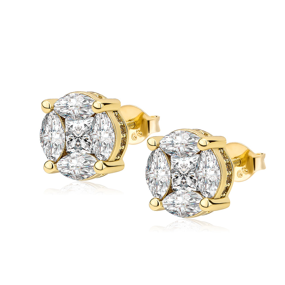 Iced 9MM Oval Cut VVS Diamond CZ Stone Screw Back Bling Earrings