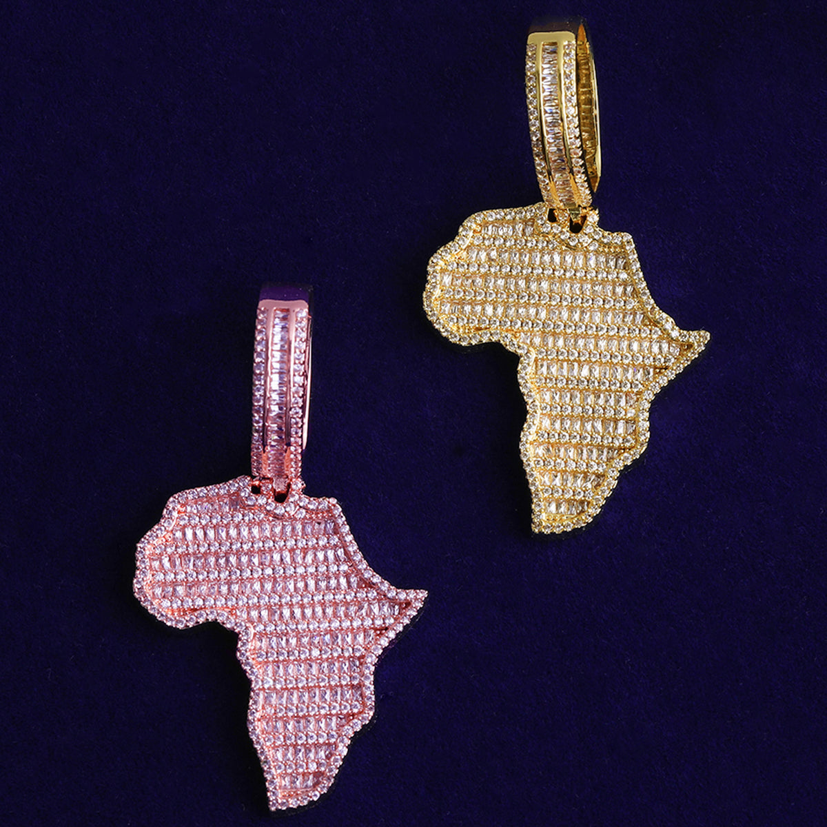 Mother Africa | VVS Diamond CZ Prong Set Africa Continent Hip Hop Baguette Stone Pendant