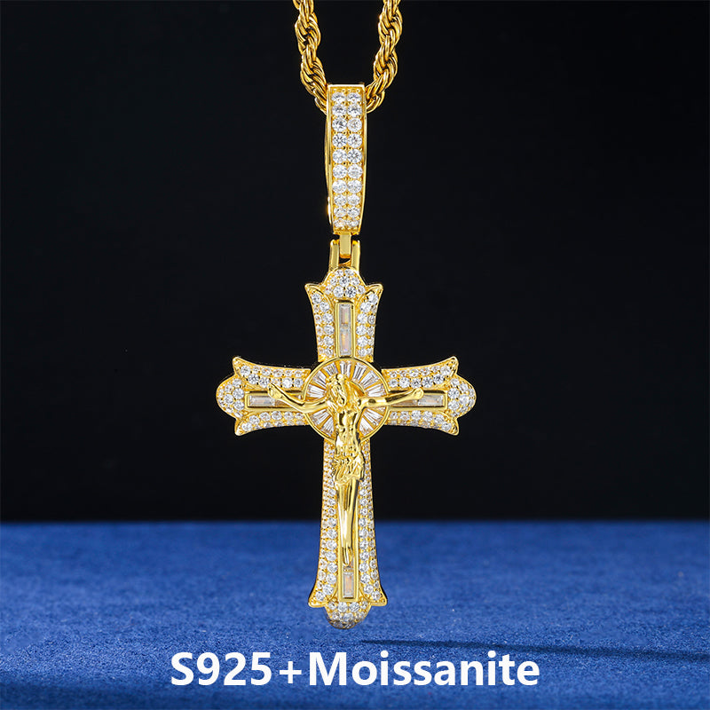 18k Gold Solid 925 Sterling Silver Jesus Crucifix D VVS Moissanite Diamond Cross Pendant