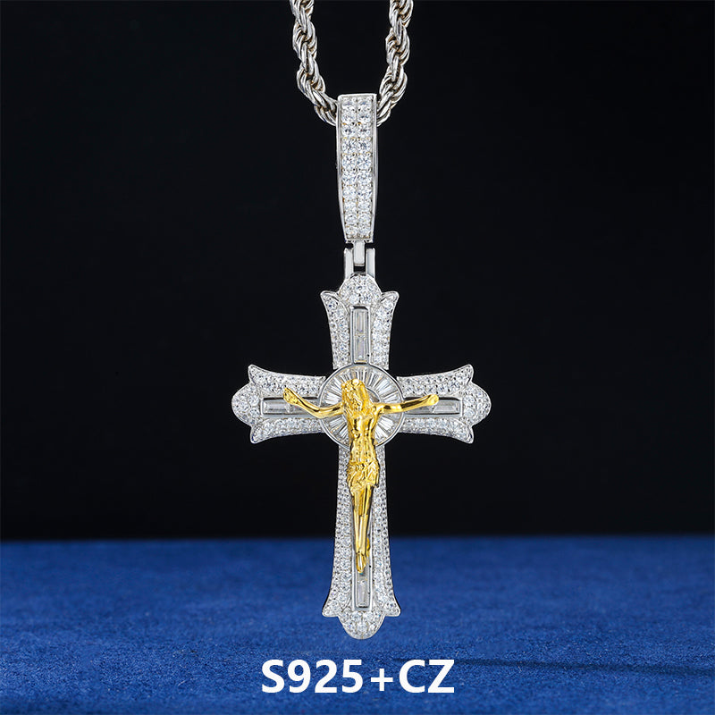 18k Gold Solid 925 Sterling Silver Jesus Crucifix D VVS Moissanite Diamond Cross Pendant
