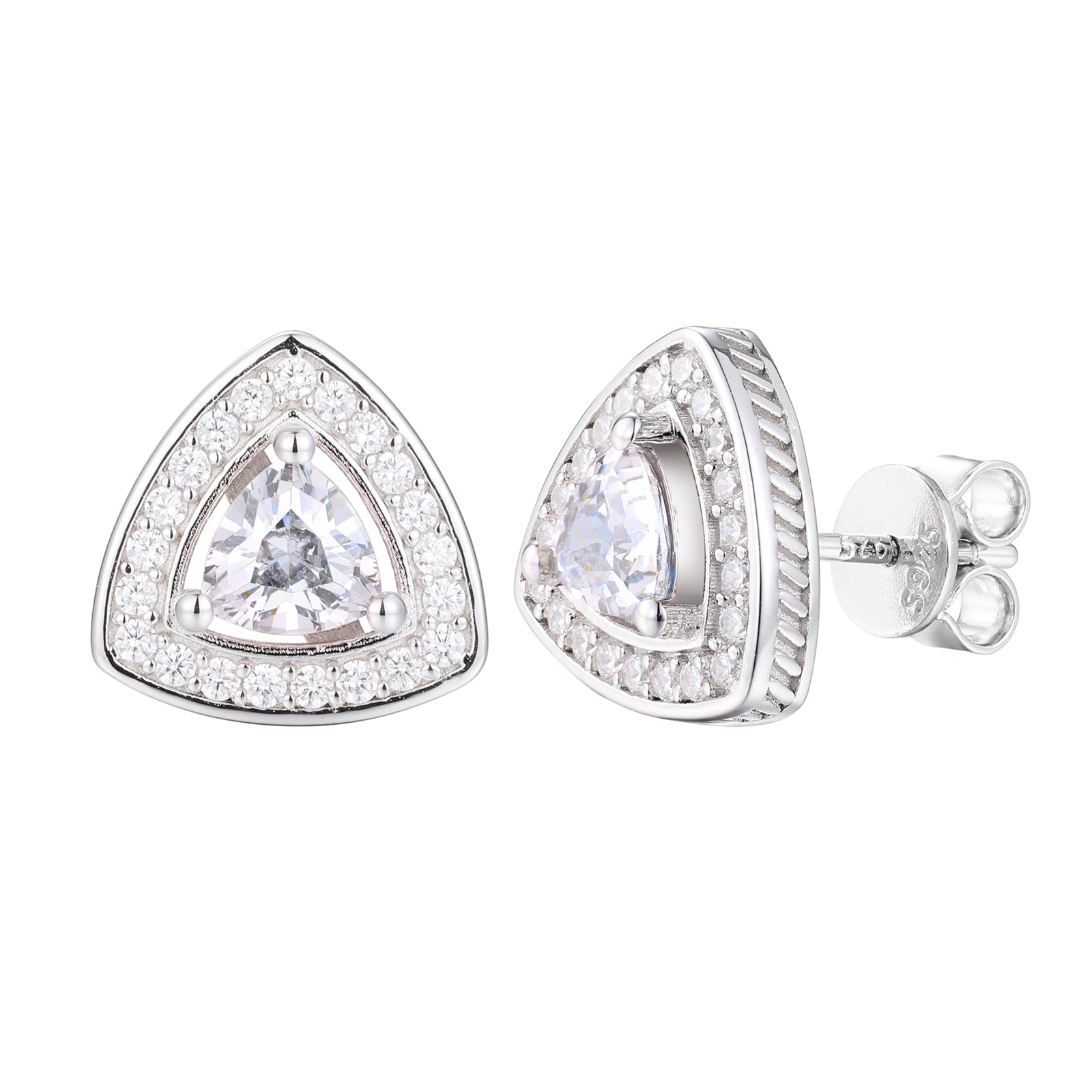 Triangle Cut Solid 925 Sterling Silver Moissanite Diamond Iced Blinged Out Stud Earrings