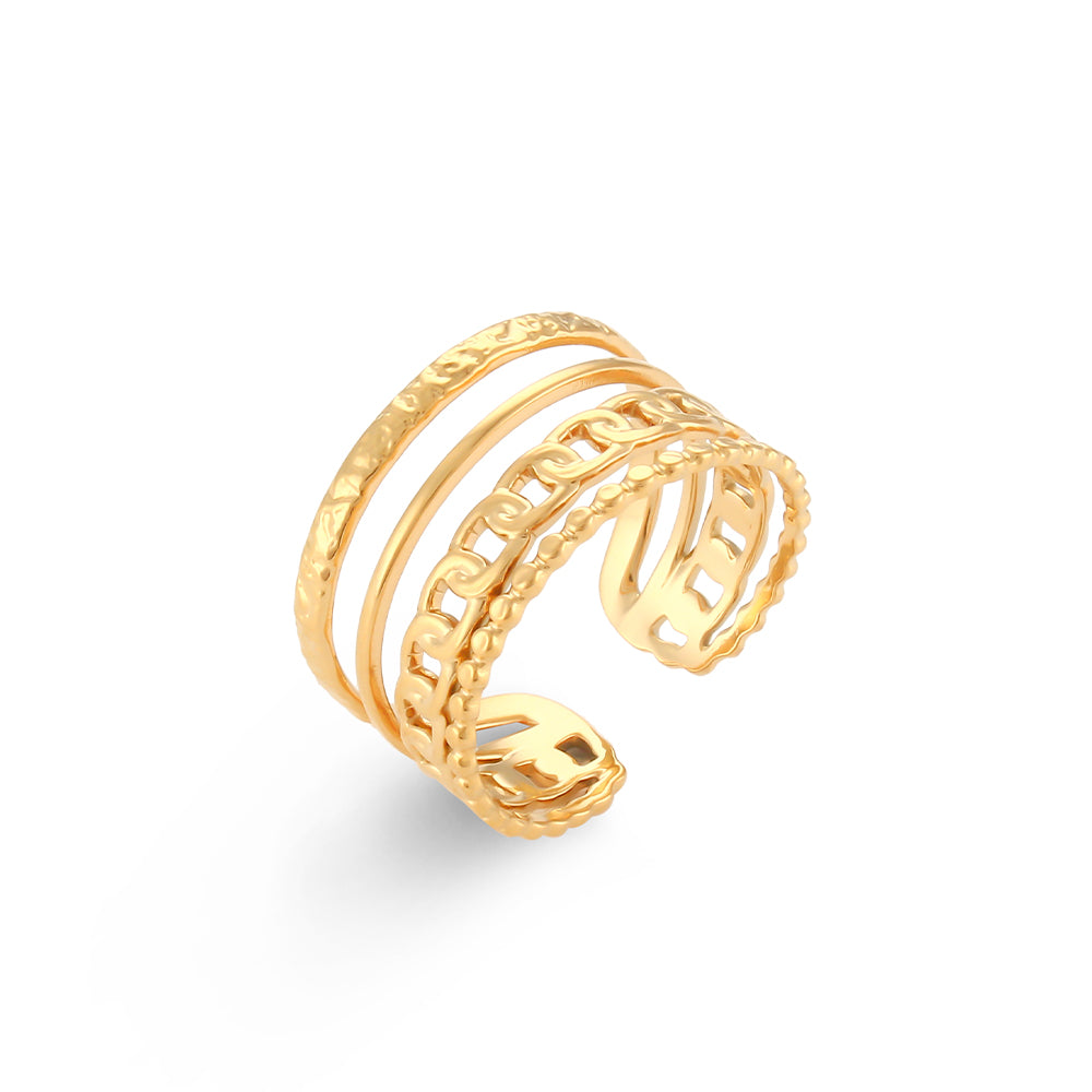 18k Gold Bohemian Elegant French Flower Stainless Steel Waterproof Rings
