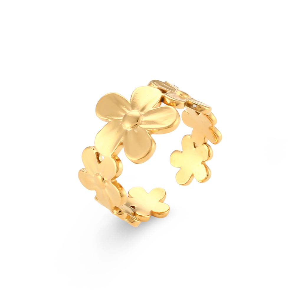 18k Gold Bohemian Elegant French Flower Stainless Steel Waterproof Rings