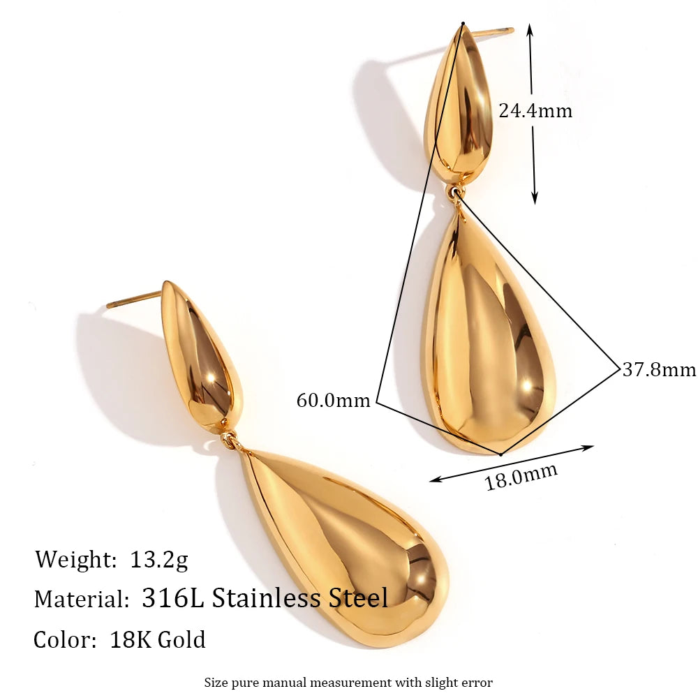 18k Gold Over Stainless Steel Princess Tear Drops Waterproof Necklace Earrings Jewelry Set