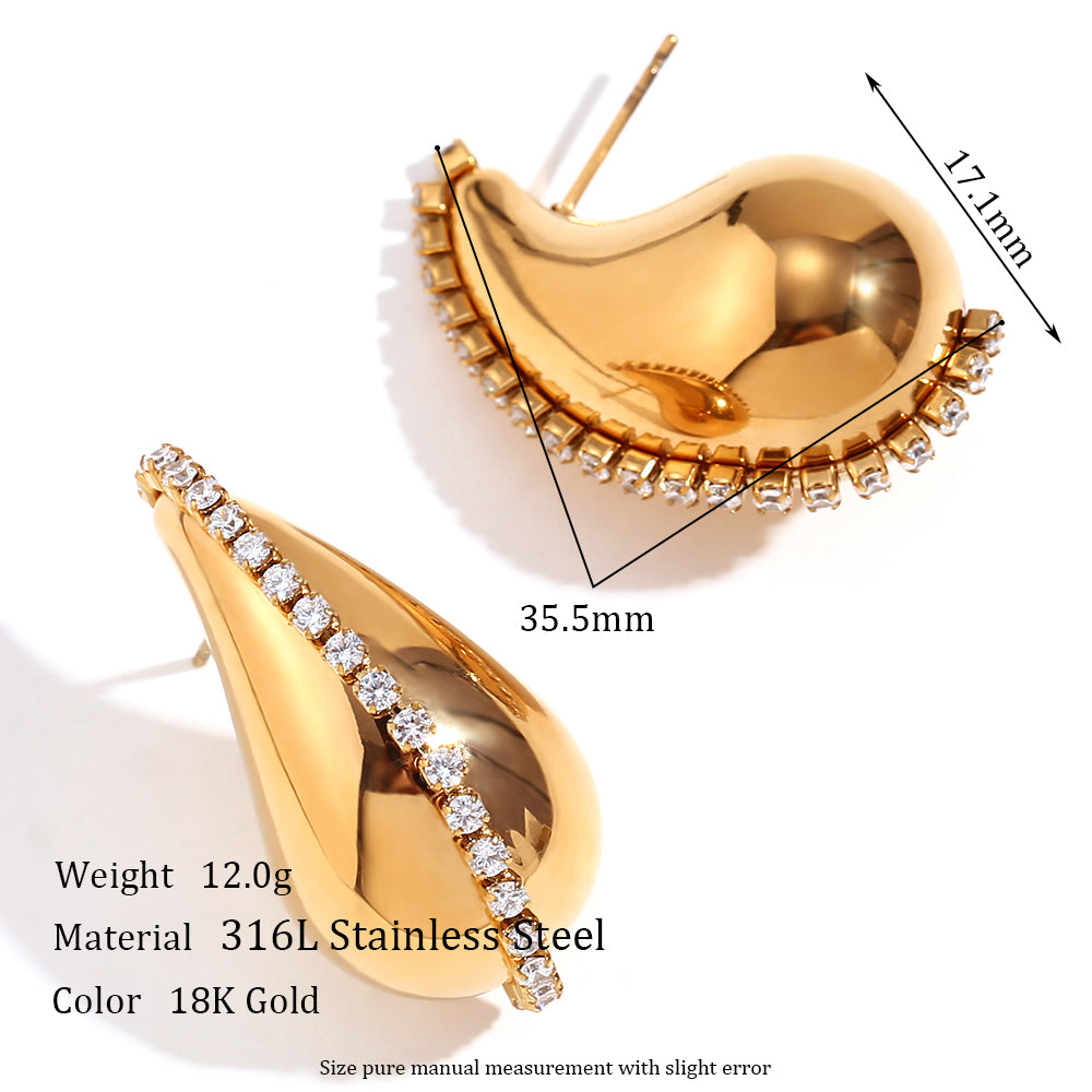 18k Gold Over Stainless Steel Princess Tear Drops Waterproof Necklace Earrings Jewelry Set