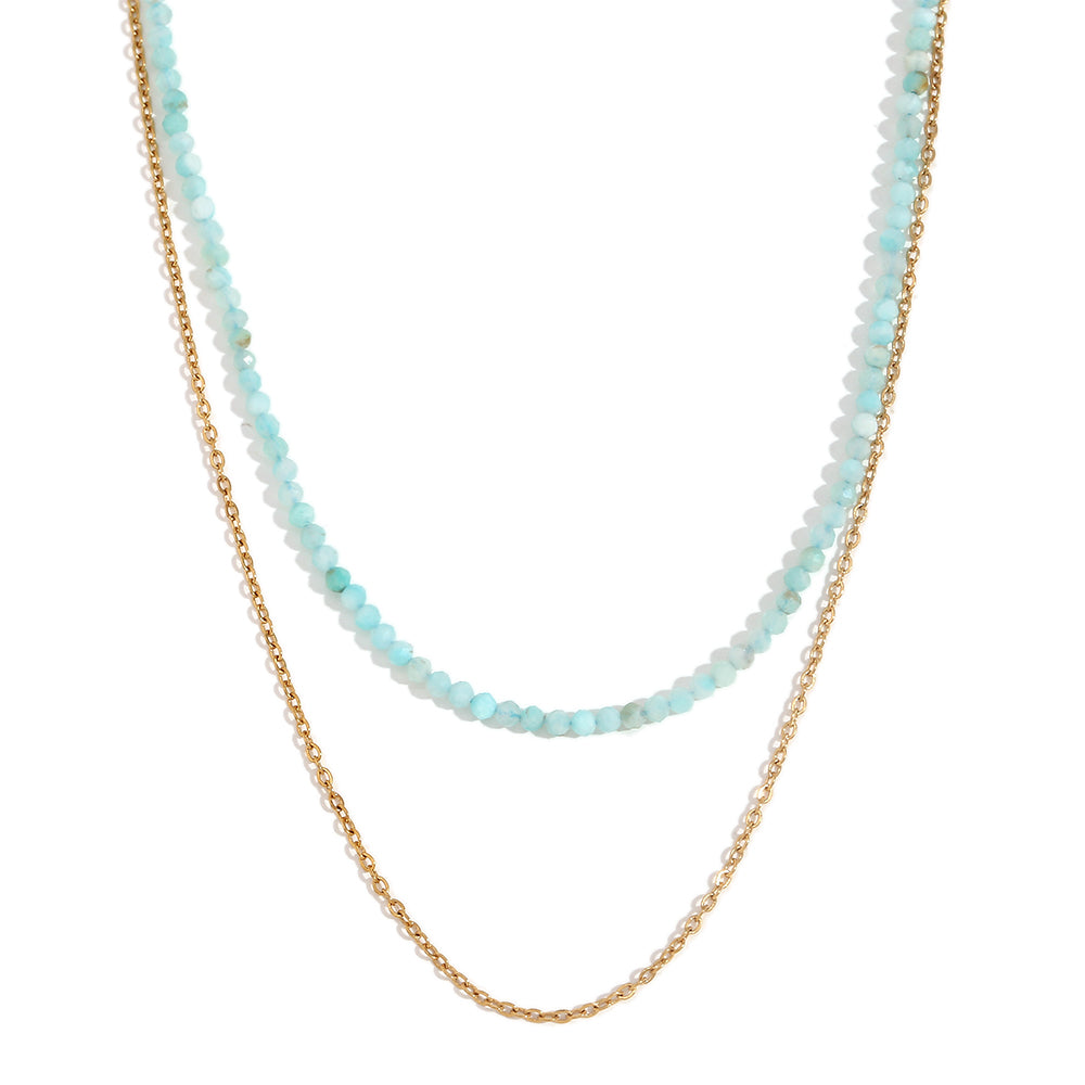 18k Gold Tarnish Free Amazonite O-Shaped Double Layer Stainless Steel Necklace