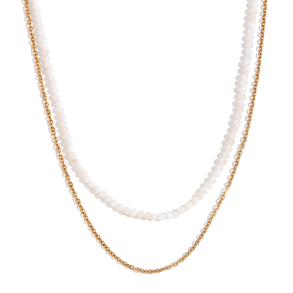 18k Gold Tarnish Free Amazonite O-Shaped Double Layer Stainless Steel Necklace