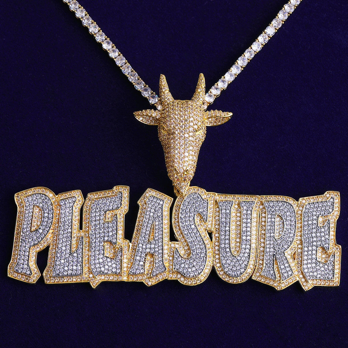The Pleasure Principle | VVS Diamond CZ Custom Made Goat Bail Hip Hop Name Plate Pendant