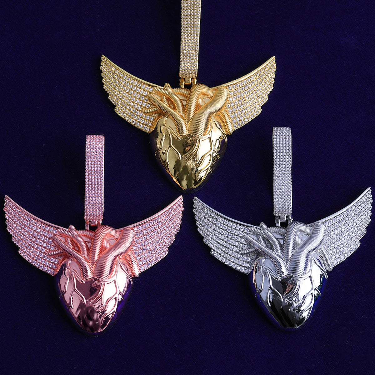 Love Again | VVS Diamond CZ Winged Heart Rose Gold Silver 24k Hip Hop Pendant