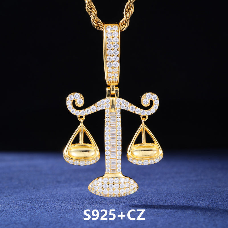 The Balanced | Solid Sterling Silver Libra Scale Moissanite Diamond Hip Hop Pendant