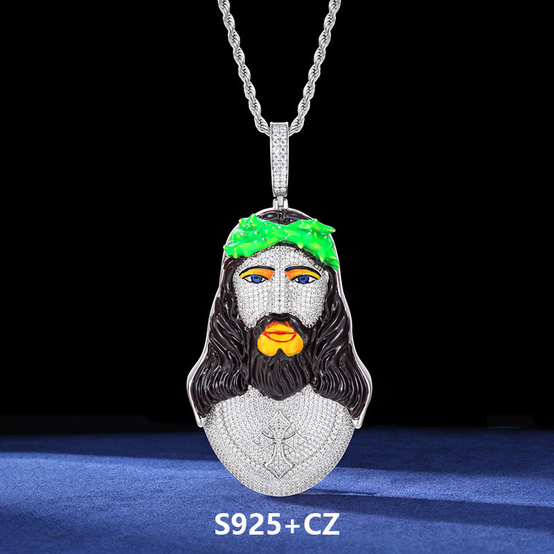 4K Jesus | Sterling Silver Luxury D VVS Moisasnite Diamond Enamel Jesus Piece Hip Hop Pendant