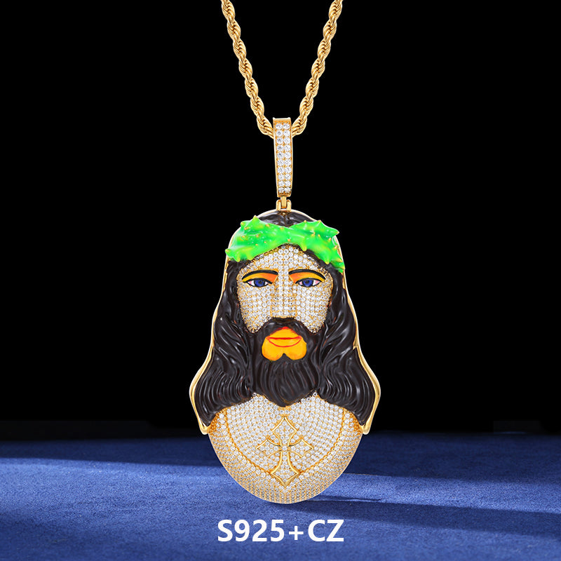 4K Jesus | Sterling Silver Luxury D VVS Moisasnite Diamond Enamel Jesus Piece Hip Hop Pendant