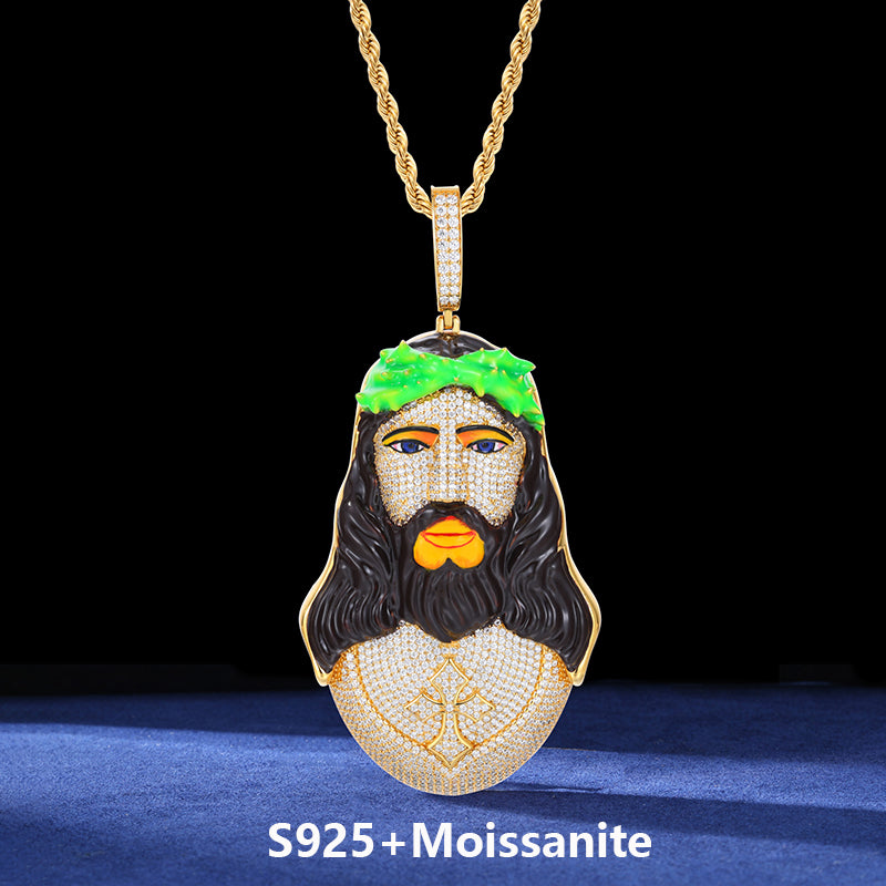 4K Jesus | Sterling Silver Luxury D VVS Moisasnite Diamond Enamel Jesus Piece Hip Hop Pendant