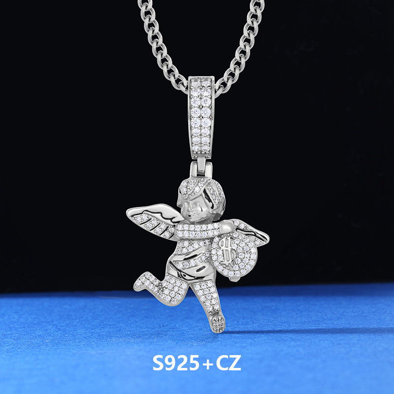 Run With The Bag | Moissanite Diamond 925 Silver Money Bag Angel Hip Hop Pendant