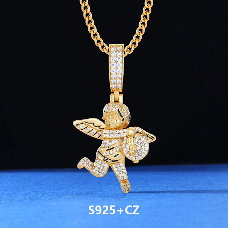 Run With The Bag | Moissanite Diamond 925 Silver Money Bag Angel Hip Hop Pendant