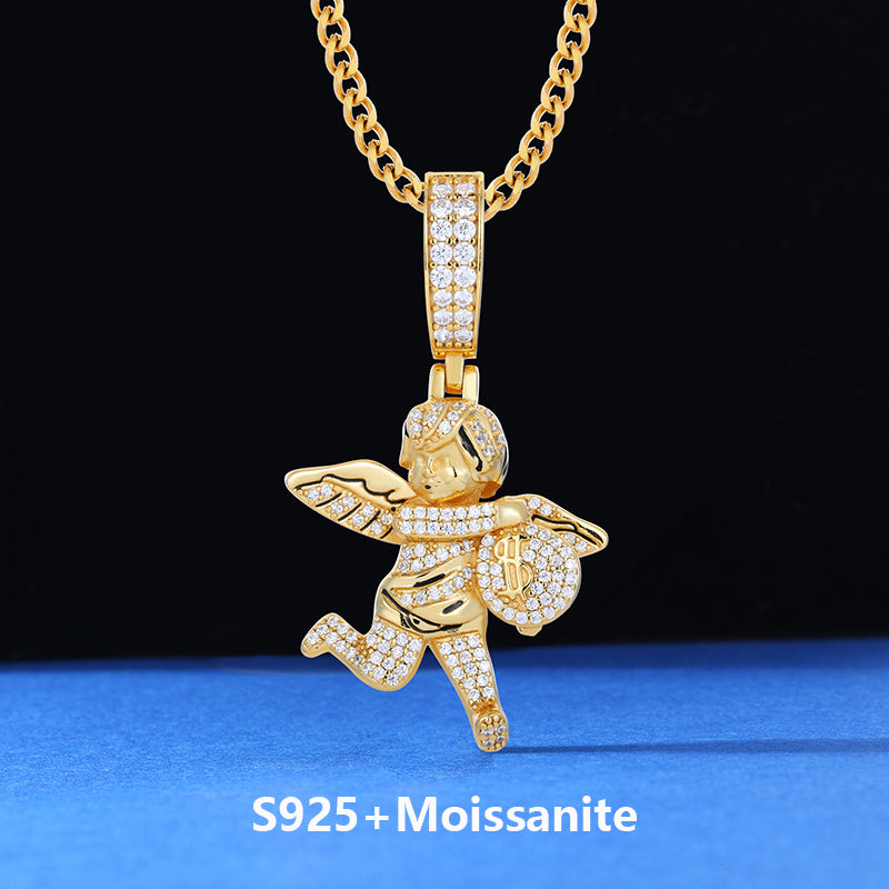 Run With The Bag | Moissanite Diamond 925 Silver Money Bag Angel Hip Hop Pendant