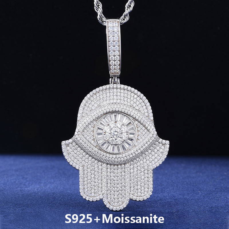 Iced Evil Eye | Moissanite Diamond Luxury 925 Silver Iced Blinged Out Fatima Hamsa Hand Pendant