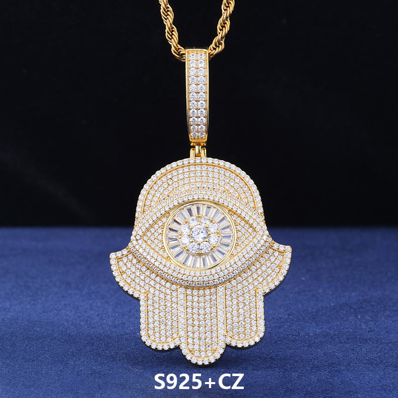Iced Evil Eye | Moissanite Diamond Luxury 925 Silver Iced Blinged Out Fatima Hamsa Hand Pendant