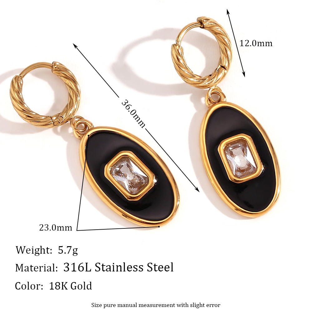 18k Gold Over Solid Stainless Steel Hammered Pattern Hollow Oval Zircon Heart Earrings