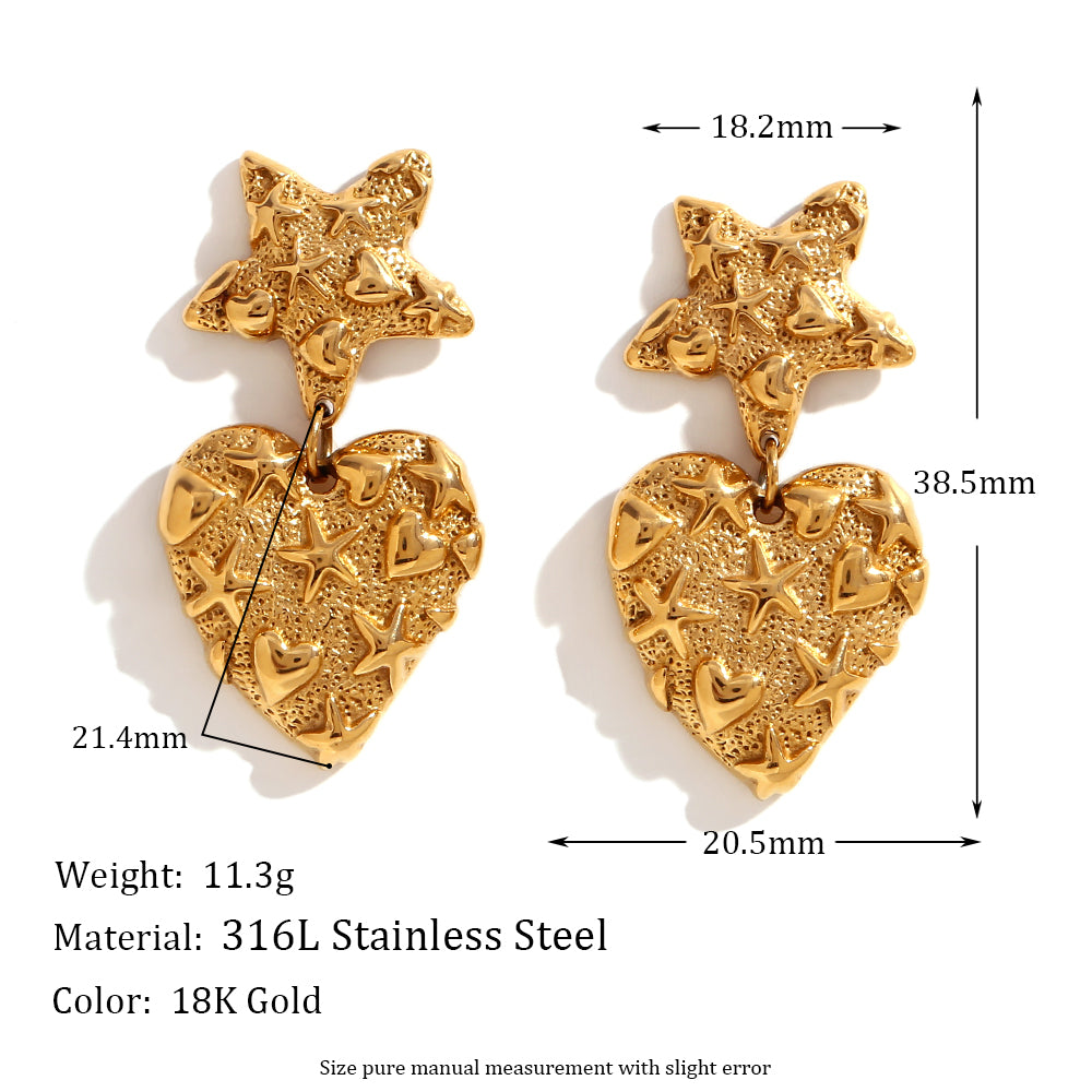 18k Gold Waterproof Starfish Love Circle Cochlear Conch Irregular Coconut Tree Bling Earrings