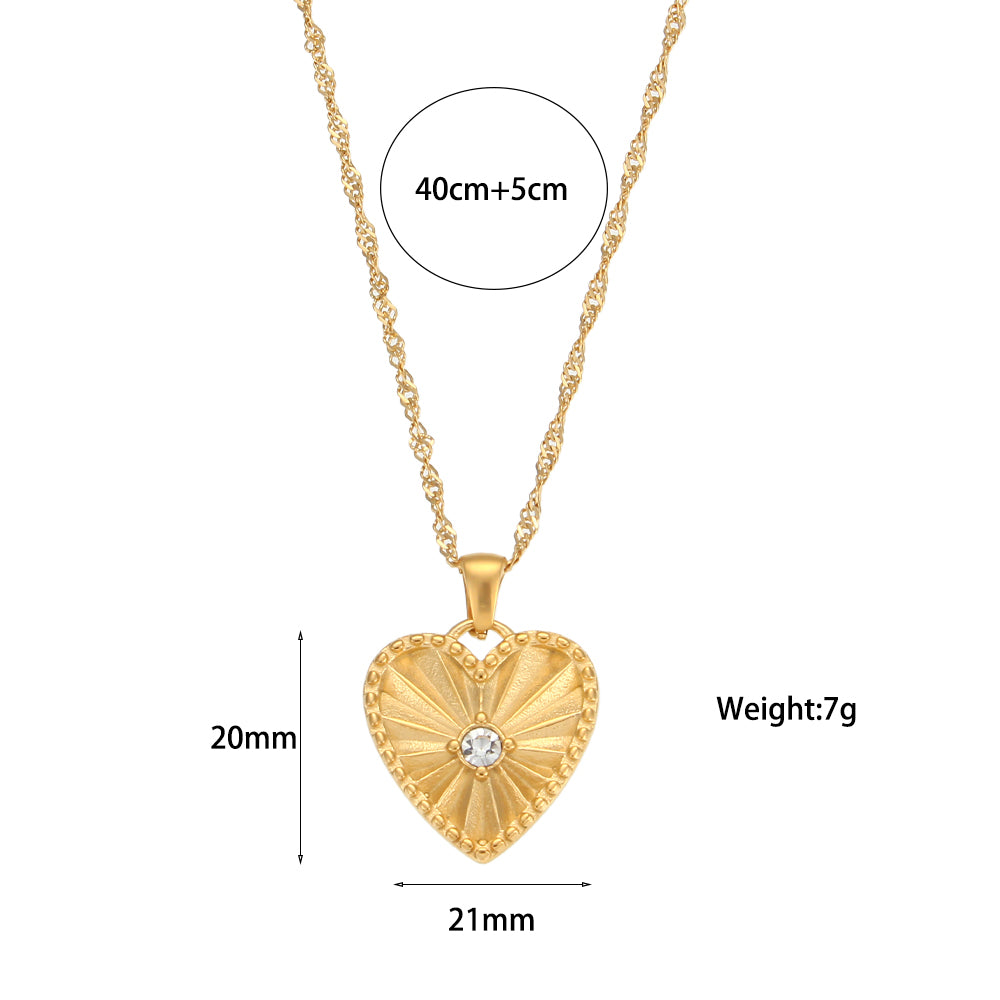 Ladies Bling 18k Gold Stainless Steel Hip Hop Heart Shape Jewelry Chain Necklaces