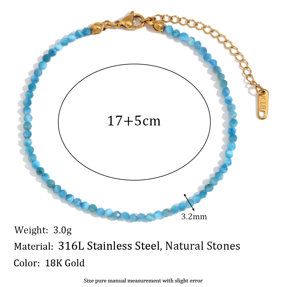 Stainless Steel Colorful Natural Stone Amazonite Round Beads 18k Gold Bracelets