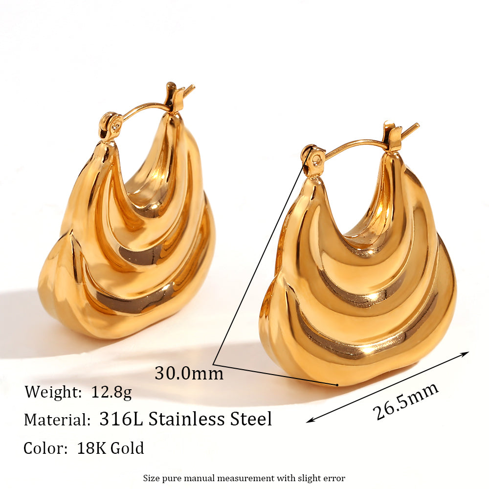 18k Gold Waterproof Irregular Snake Skin Pattern Spiral Flame Stainless Steel Earrings