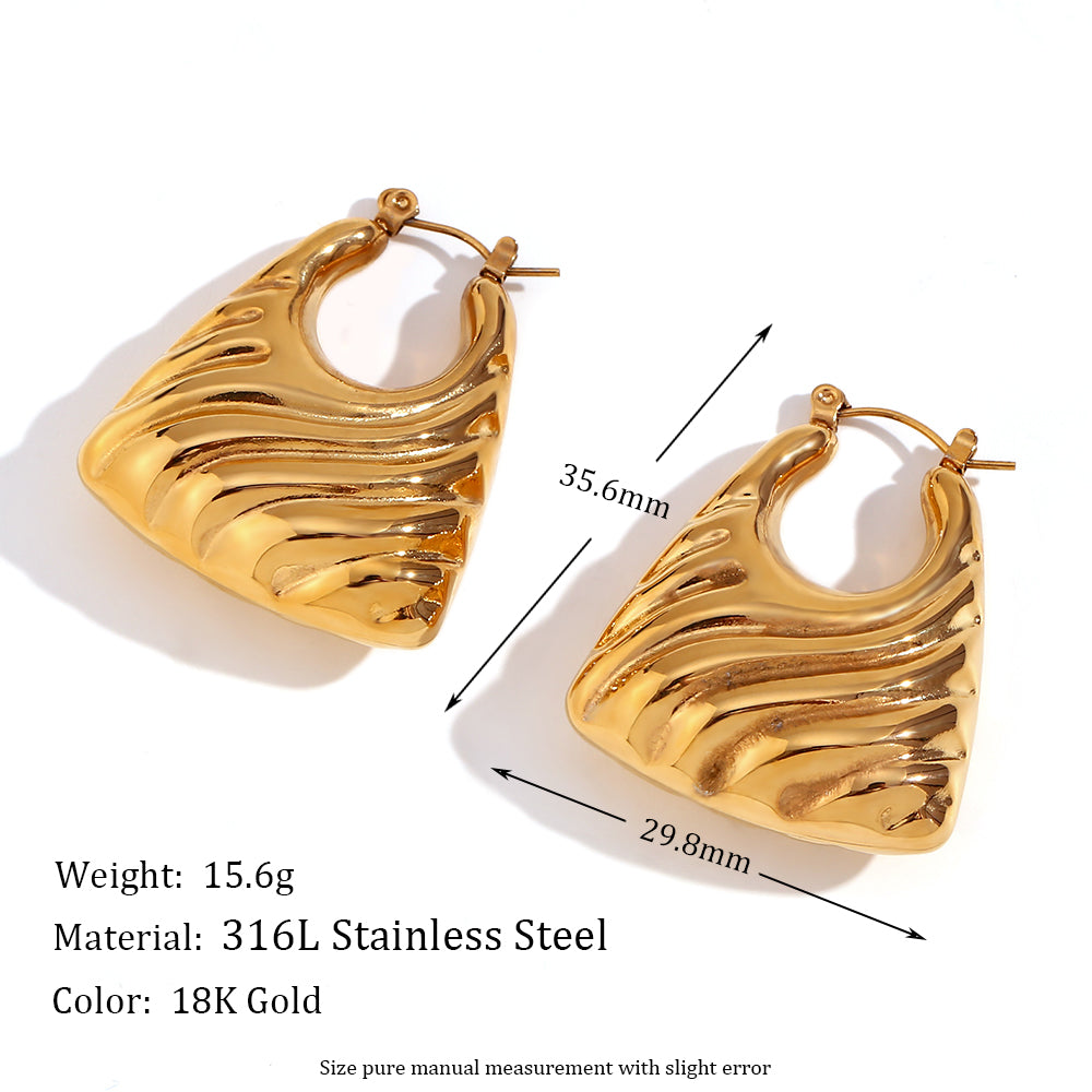 18k Gold Waterproof Irregular Snake Skin Pattern Spiral Flame Stainless Steel Earrings