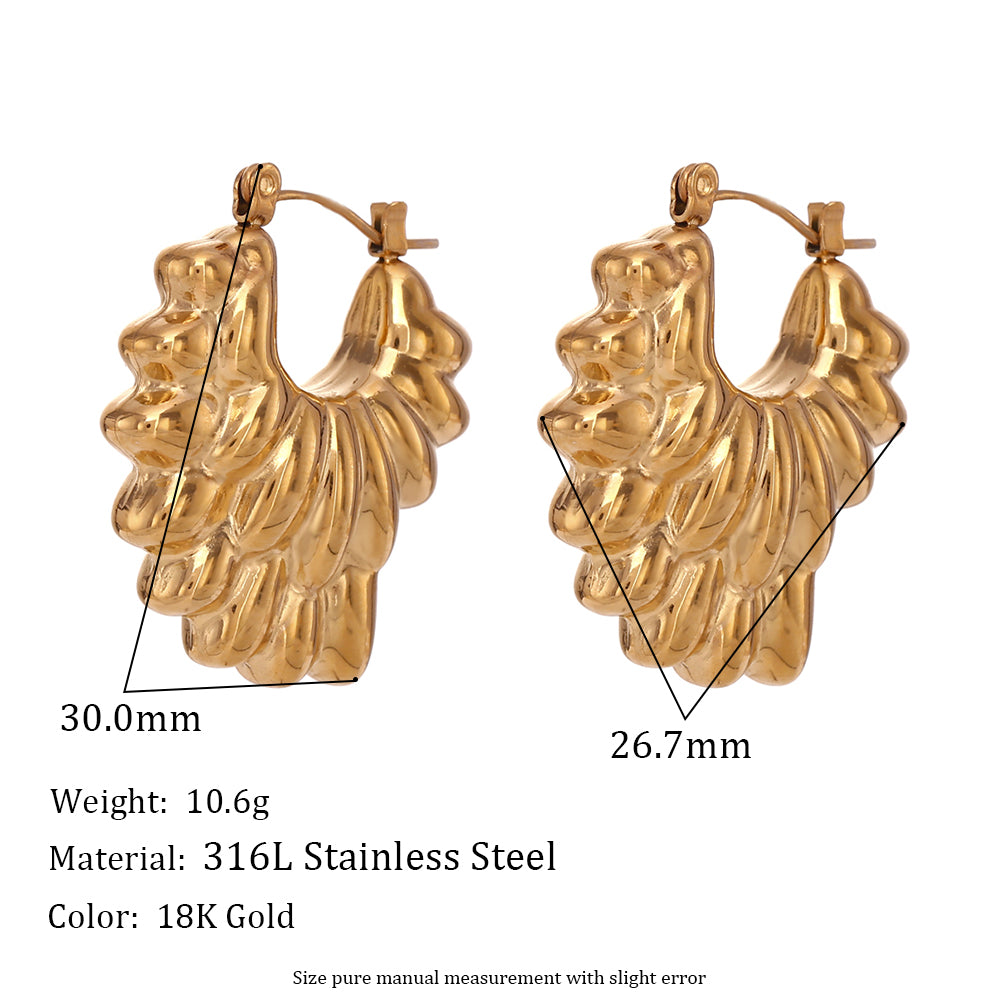 18k Gold Waterproof Irregular Snake Skin Pattern Spiral Flame Stainless Steel Earrings
